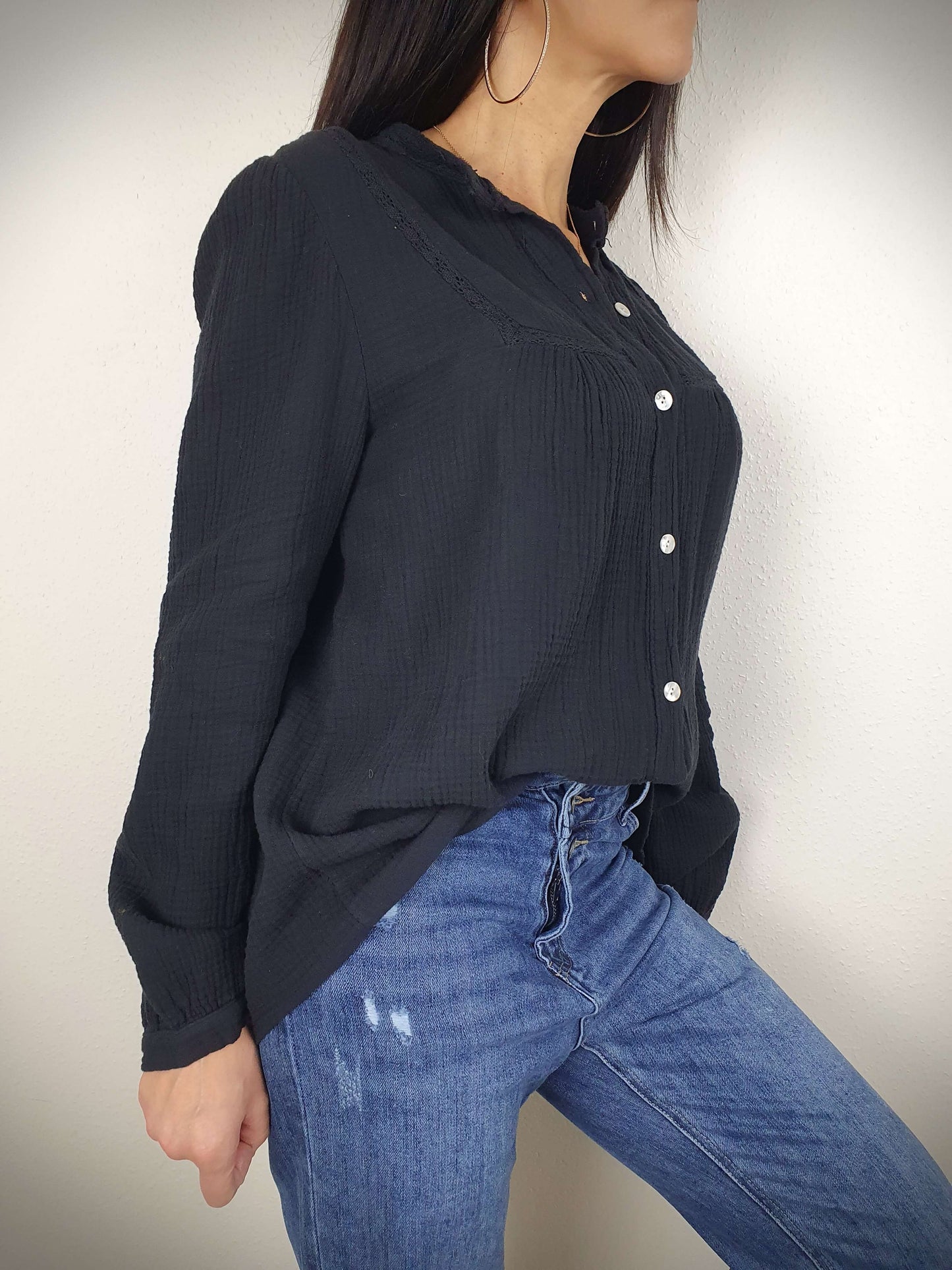 Blouse gaze de coton PAOLA noir