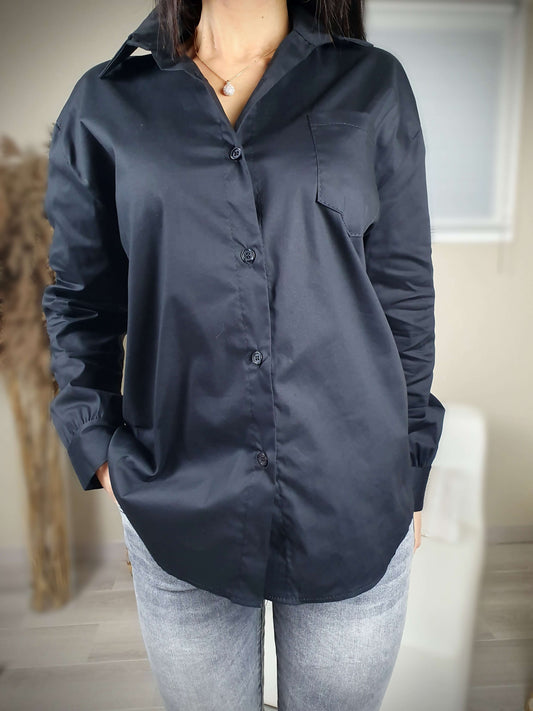 Chemise noire manche longue 100% coton de chez Gayano