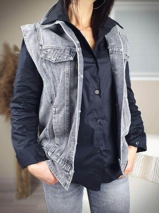 Veste en jean sans manches gris à découvrir sur www.gayano.fr